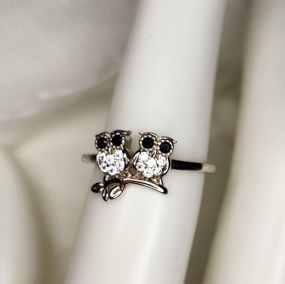 Owl love S925 Ring black Onyx Eyes